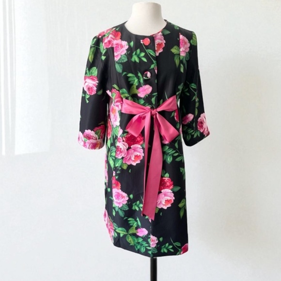 SARA CAMPBELL SILK DUSTER COAT ROSES SIZE 8 - Picture 1 of 14